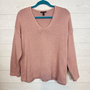 Eileen Fisher Pink Knit Organic Cotton V-Neck Sweater Size Large